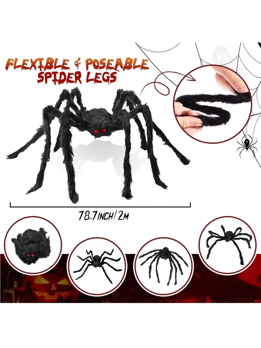 Giant Black Spider Halloween Hanging Decoration - 6.6ft